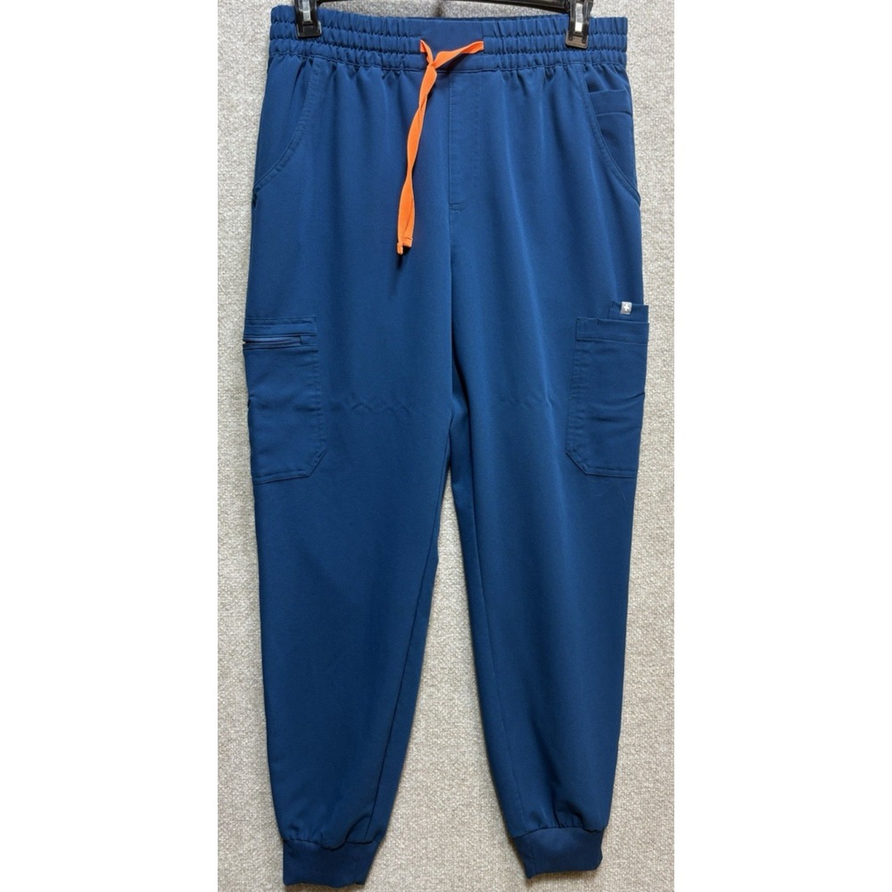 Figs Woman's Blue Scrub Pants L Orange Drawstring Technical Collection Cargo